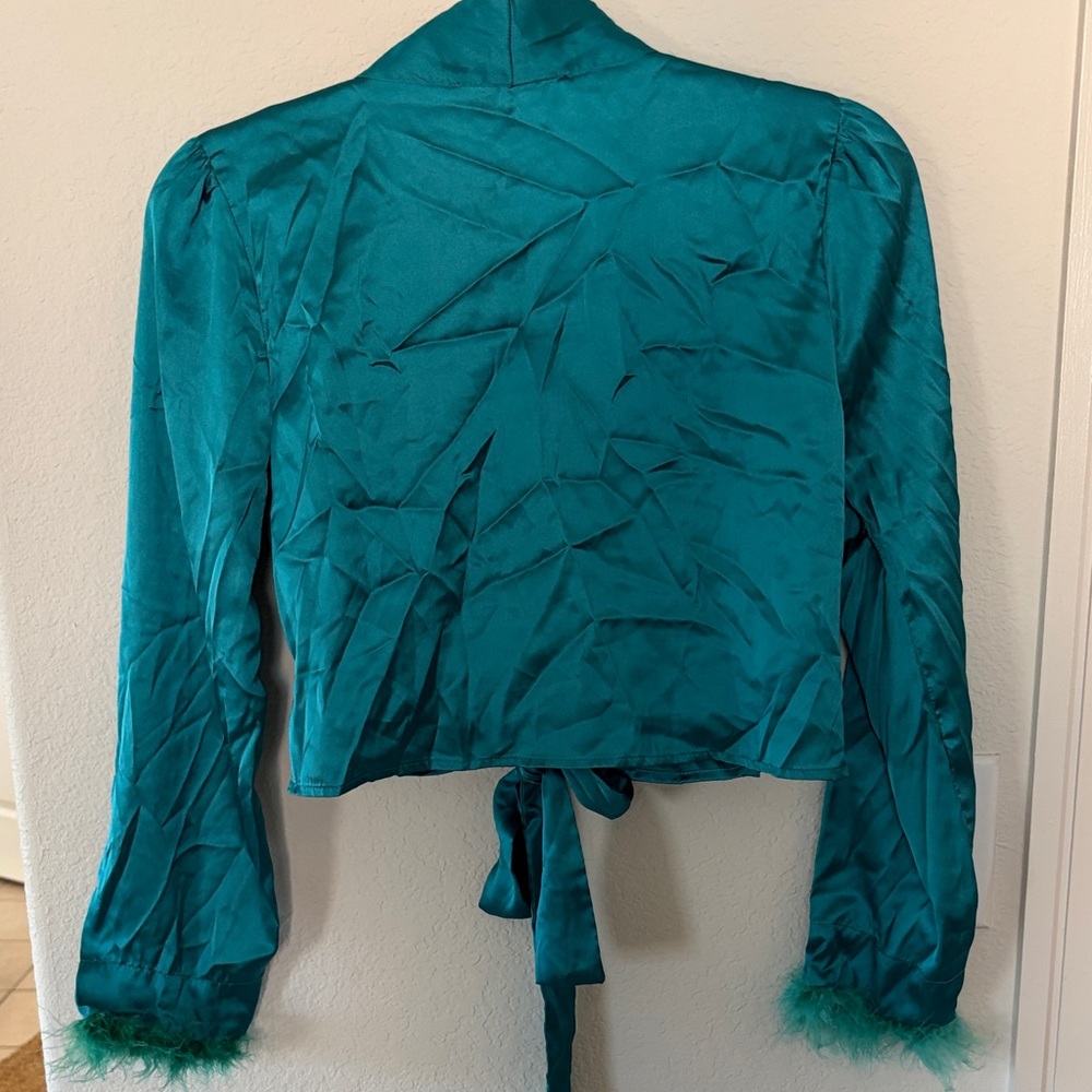 Vintage teal wrap top fur‎ cuffs - Picture 4 of 4